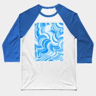 White Blue Swirl Coil Abstract Pattern Baseball T-Shirt